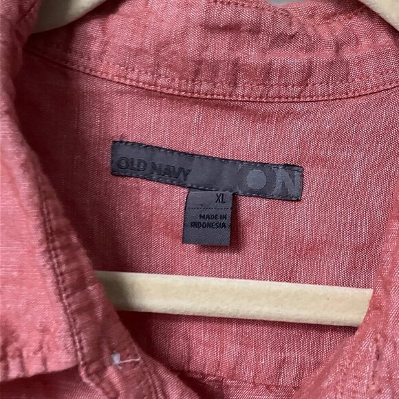 Y2K Old Navy Linen Shirt Mens XL Red Short Sleeve Camp Shirt - Picture 4 of 6